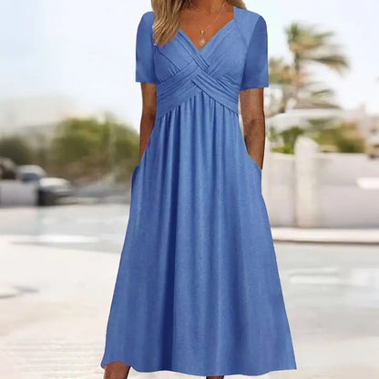 ✨【40-120kg】Rochie nouă din bumbac, mărime plus, stil casual, lungime medie