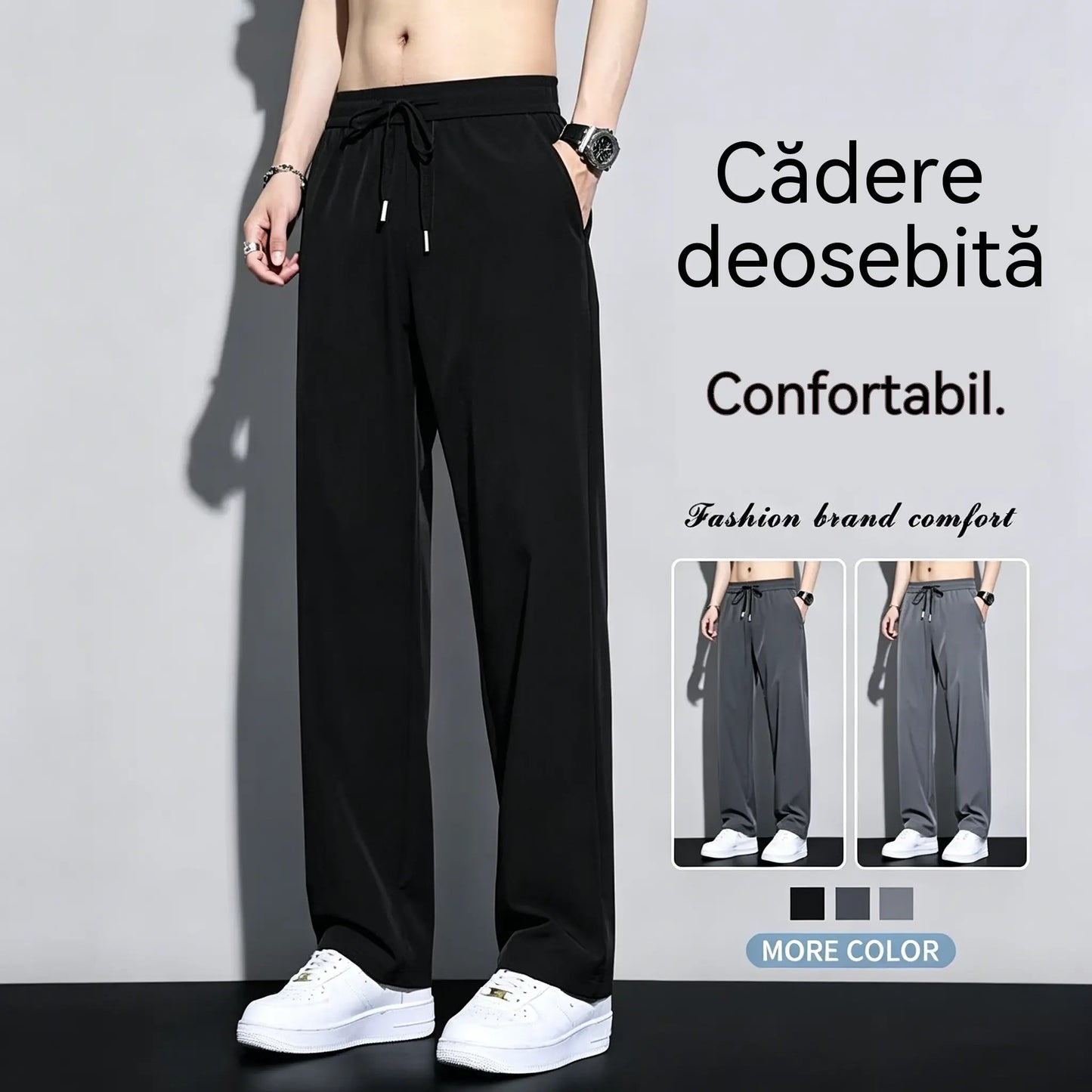 👖【50-120 kg】Pantaloni sport casual de vară pentru bărbați, din mătase glacială, drepți, lejer și largi