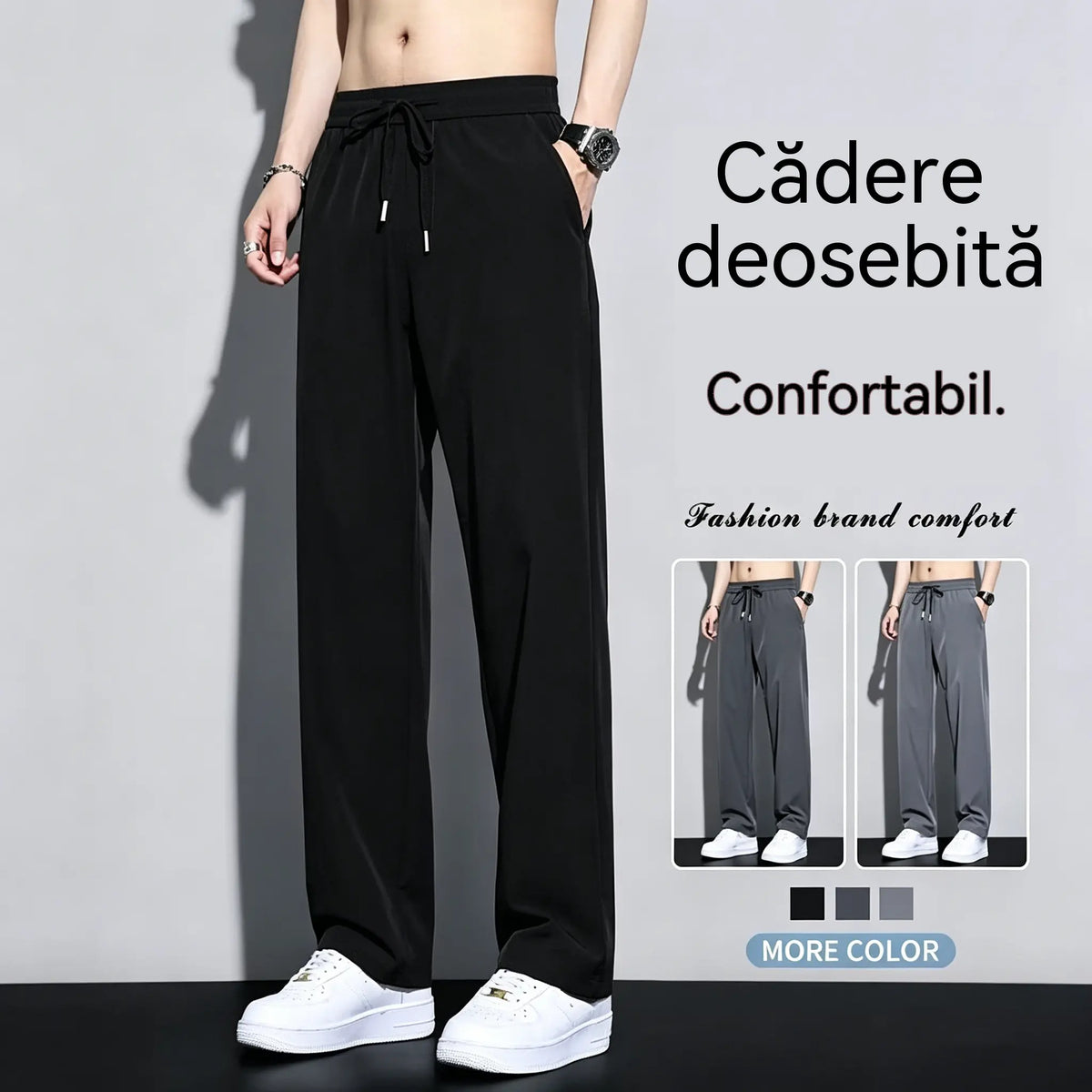 👖【50-120 kg】Pantaloni sport casual de vară pentru bărbați, din mătase glacială, drepți, lejer și largi