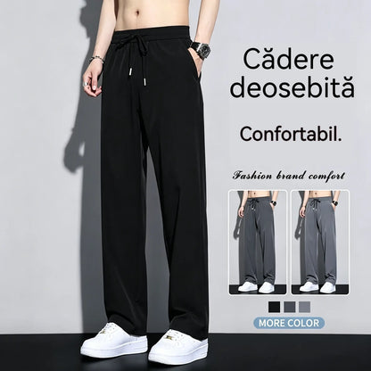 👖【50-120 kg】Pantaloni sport casual de vară pentru bărbați, din mătase glacială, drepți, lejer și largi
