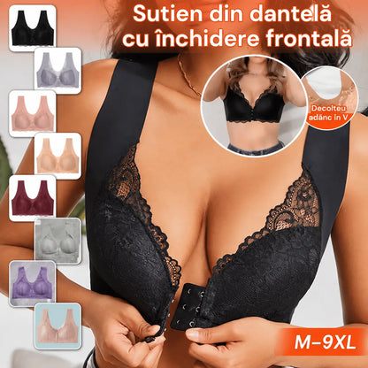 💖【Set de 5 bucăți】【40–100 kg】😍Sutien cu efect de susținere, spate delicat din dantelă, design potrivit pentru mărimi mari, închidere frontală