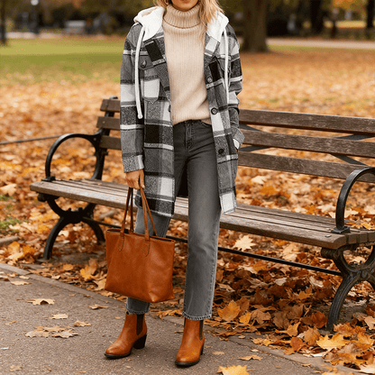 🐏【Połowa ceny na koniec miesiąca】Damska kurtka z kapturem, z polarisem, w większych rozmiarach dostępna