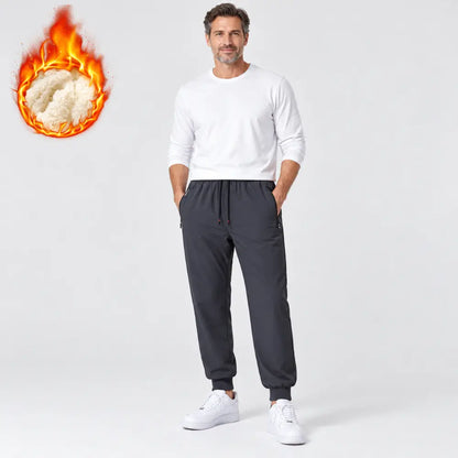 🔥【L-8XL】Pantaloni sport pentru bărbați, cu trei straturi și protecție împotriva vântului, prevăzuți cu căptușeală din lână de miel și protecții pentru genunchi cu model tip fagure, care rețin căldura