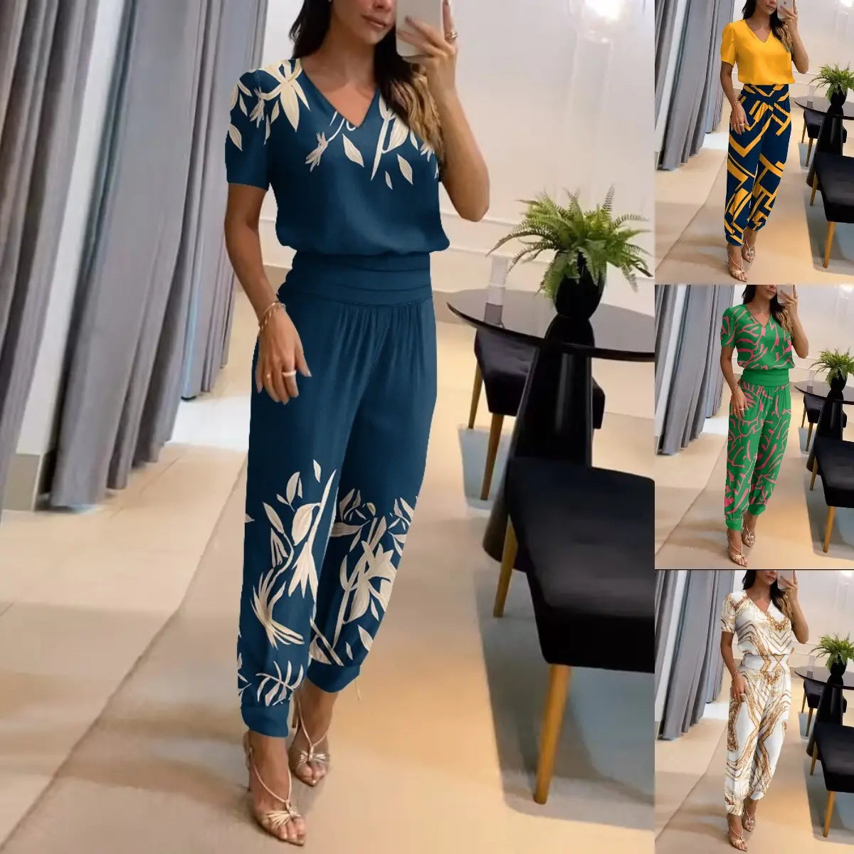 ✨💕【Top + Pantalonii】Costum casual din două piese pentru femei cu imprimeu