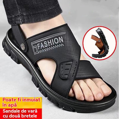 🐂【Piele de vită selectată】【Mărimi 38-47】Sandale de plajă pentru bărbați, model nou cu talpă groasă, din piele