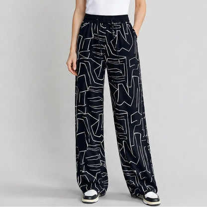 👖Pantaloni de damă din mătase glacială cu talie înaltă - croială largă, mărimi mari 40-100 kg - pantaloni respirabili cu picior larg pentru vară