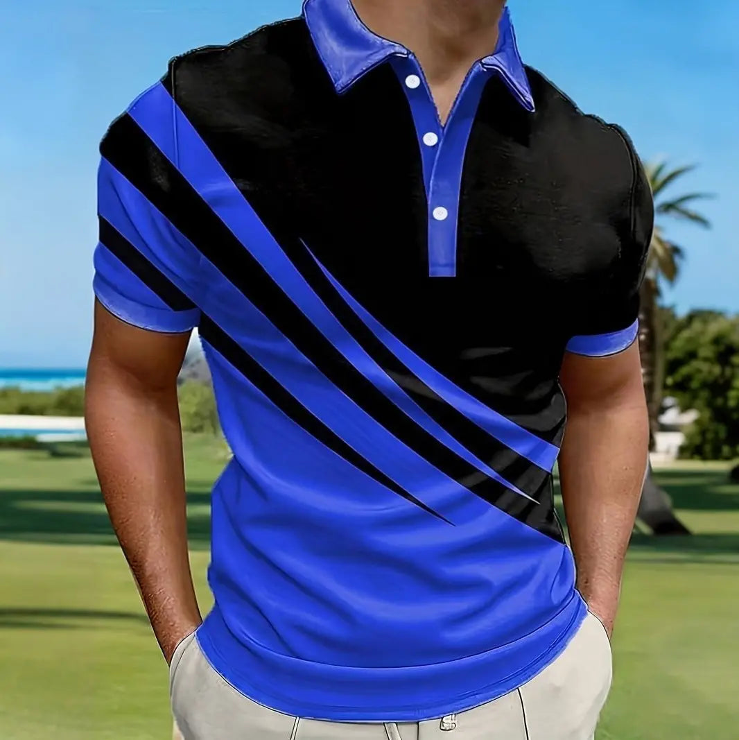 🔥【40-130kg】Tricou polo bărbătesc de vară cu dungi 3D