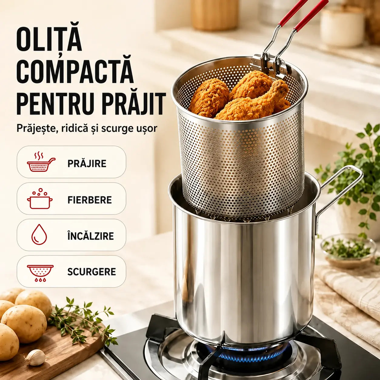 🔥 ULTIMA ZI! -50% | Friteuză multifuncțională din inox 304 | Gătit simplu, rapid și fără bătăi de cap 🍳