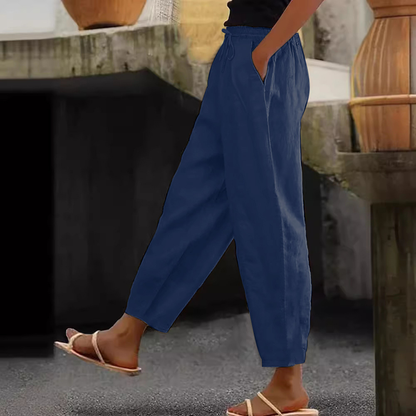 😍💕Reducere de 48%💕【40-120kg】Pantaloni casual din bumbac și in pentru femei ✅️Ramburs la livrare