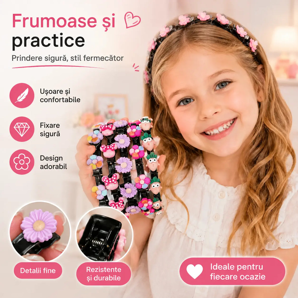 👑【5 bucăți】Agrafe de păr, accesorii și panglici împletite pentru fete