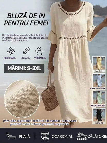 ✨🎉【S-3XL】Rochie nouă de vară pentru femei, confecționată din bumbac și in, respirabilă și moale, confortabilă de purtat