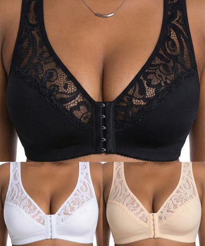 💕 Ultima zi - reducere 50%【Set 3 piese】【L-4XL】😍 Sutien cu armătură, push-up, respirabil, mărime plus, design fără cusături și închidere frontală, plata ramburs la livrare