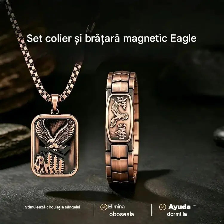 🔥【Brățară + Colier】Brățară magnetică pentru bărbați, cu design de vultur