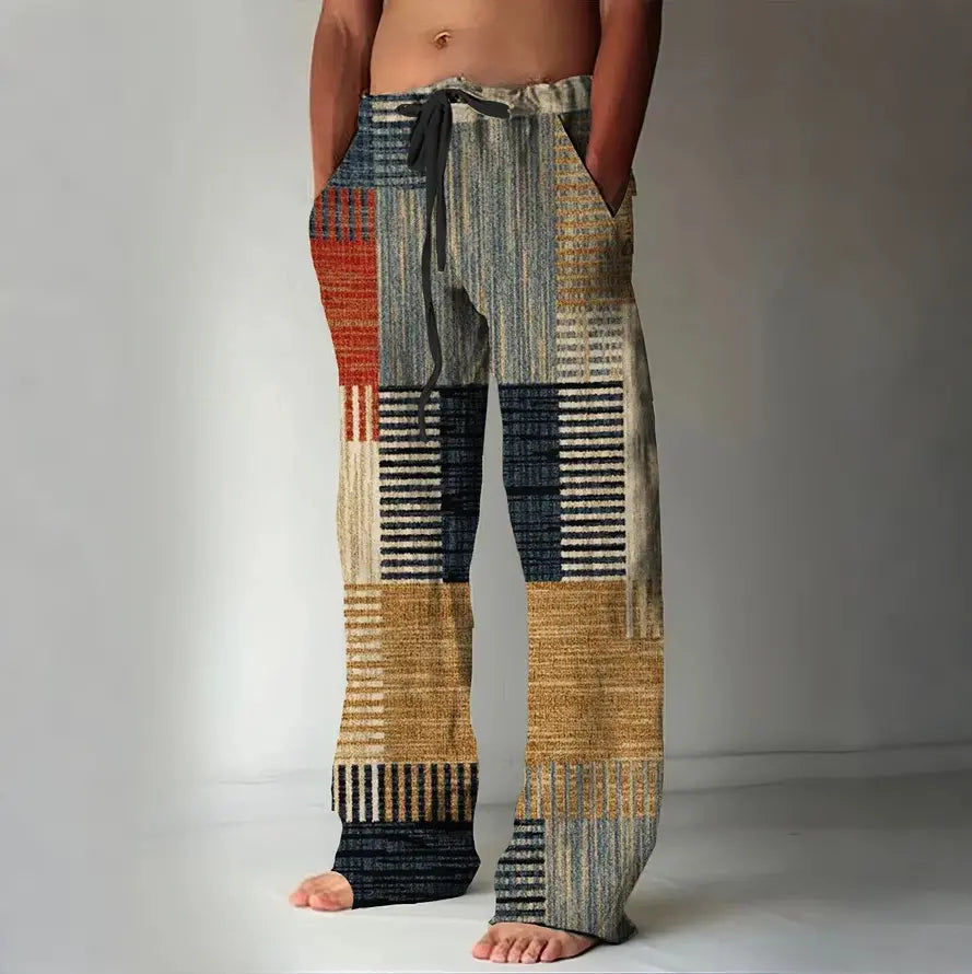 🔥👖【S-6XL】Pantaloni bărbătești cu croi larg din bumbac și in, mărimi mari, în stil boem casual
