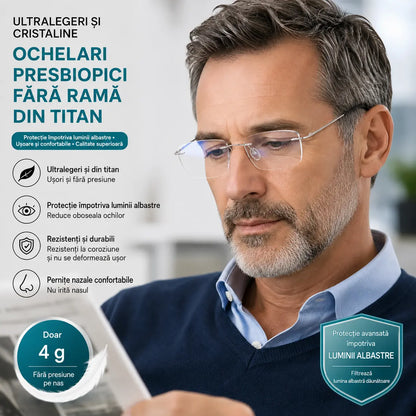 Ochelari profesionali de înaltă calitate, ultra-ușori, fără ramă, cu vedere clară și protecție împotriva luminii albastre - unisex