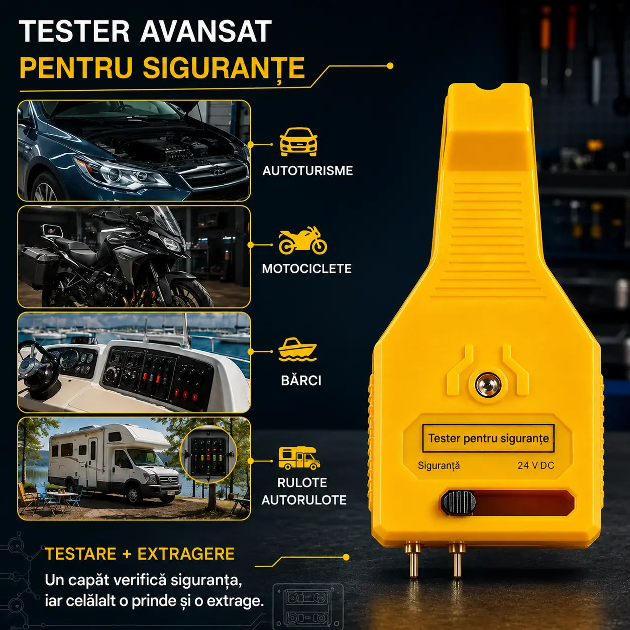 ⚡ Tester de siguranțe auto 2 în 1 cu clește (compatibil 12V/24V / indicator LED verde / distanță reglabilă / clește pentru extragerea siguranțelor / pentru mașini, camioane și bărci)! 🚗✨