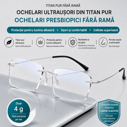 Ochelari profesionali de înaltă calitate, ultra-ușori, fără ramă, cu vedere clară și protecție împotriva luminii albastre - unisex