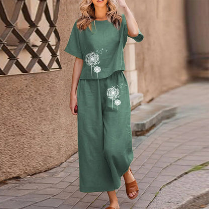 ✨【Top + Pantaloni】Set cu croială lejeră și imprimeu, prietenos cu pielea.（S-4XL）