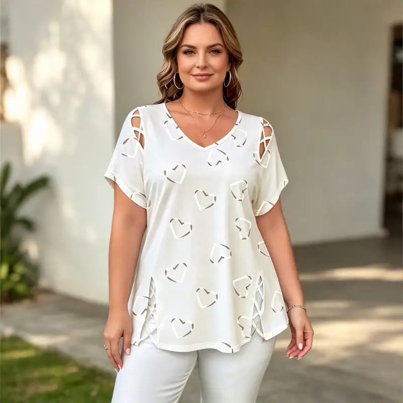 👚【S-5XL】tricou la modă cu decolteu în V și decupaj în formă de inimă
