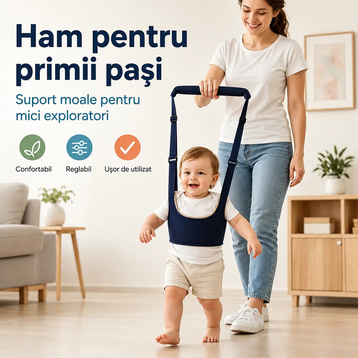 👶🍼 Ham pentru învățarea mersului | Ham 2 în 1 pentru bebeluși, confortabil, respirabil și cu protecție împotriva căderilor