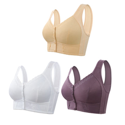 【Set 3 piese】💕🎁【45-155 kg】Sutien plus-size, respirabil, din bumbac moale, cu nasturi în față