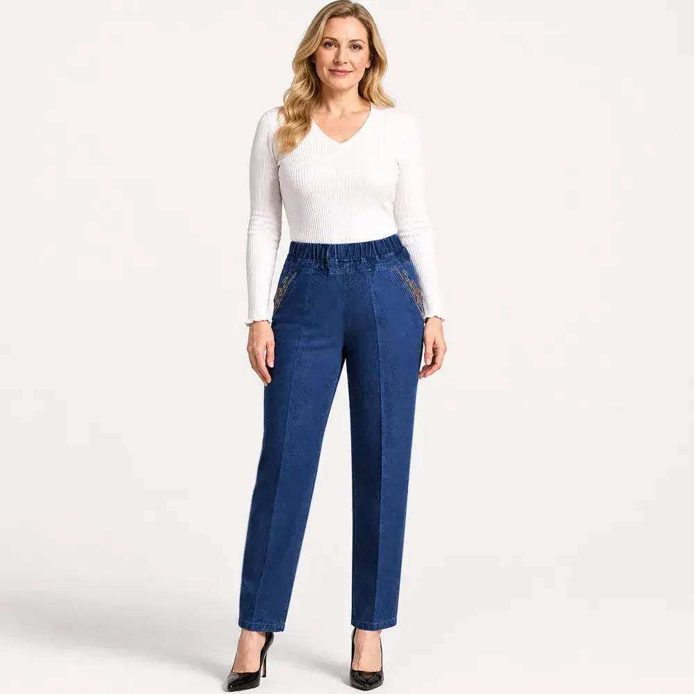 👖【L-5XL】Blugi de vară pentru femei, cu elasticitate înaltă, respirabili și confortabili, croială flatantă, ușor de combinat.
