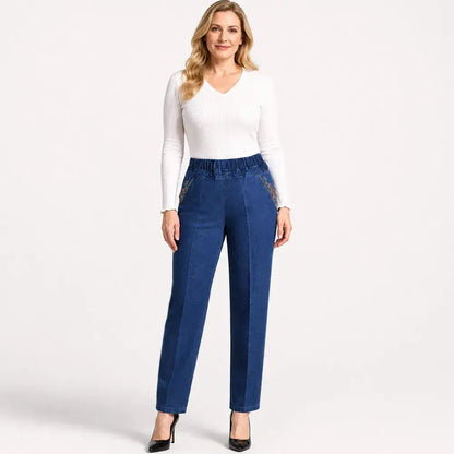 👖【L-5XL】Blugi de vară pentru femei, cu elasticitate înaltă, respirabili și confortabili, croială flatantă, ușor de combinat.