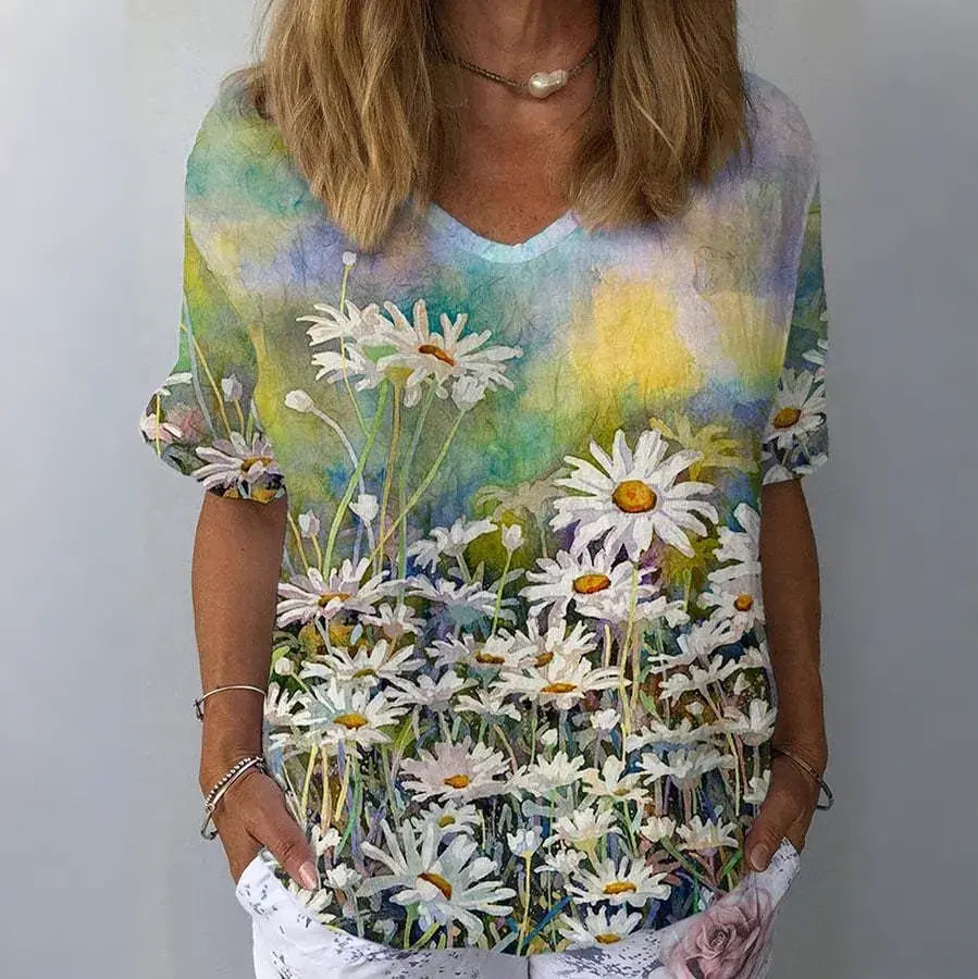 💐【S-6XL】Treu cu mânecă scurtă din bumbac cu imprimeu floral