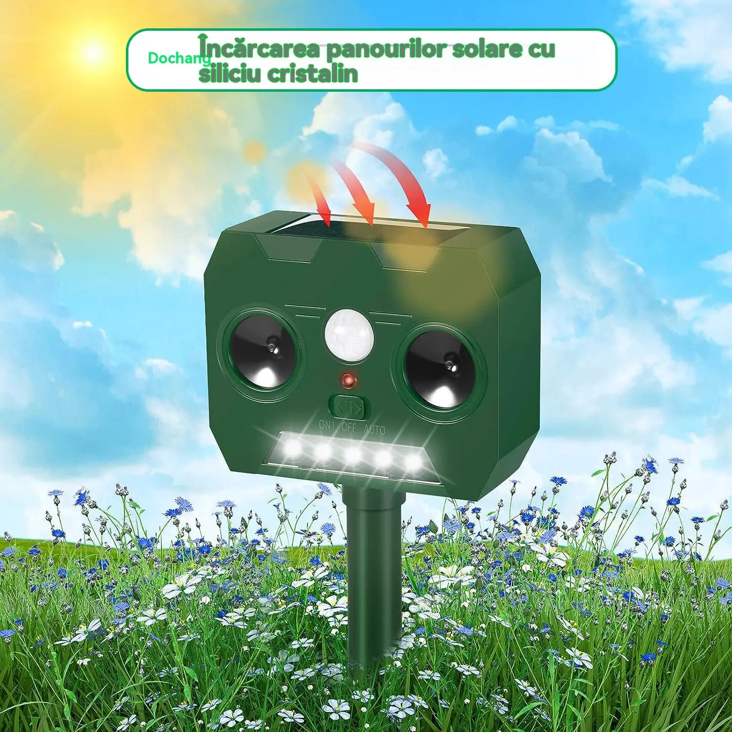 🔥Repelent de păsări cu ultrasunete, alimentat cu energie solară, pentru exterior, cu claxoane duble + lumini intermitente
