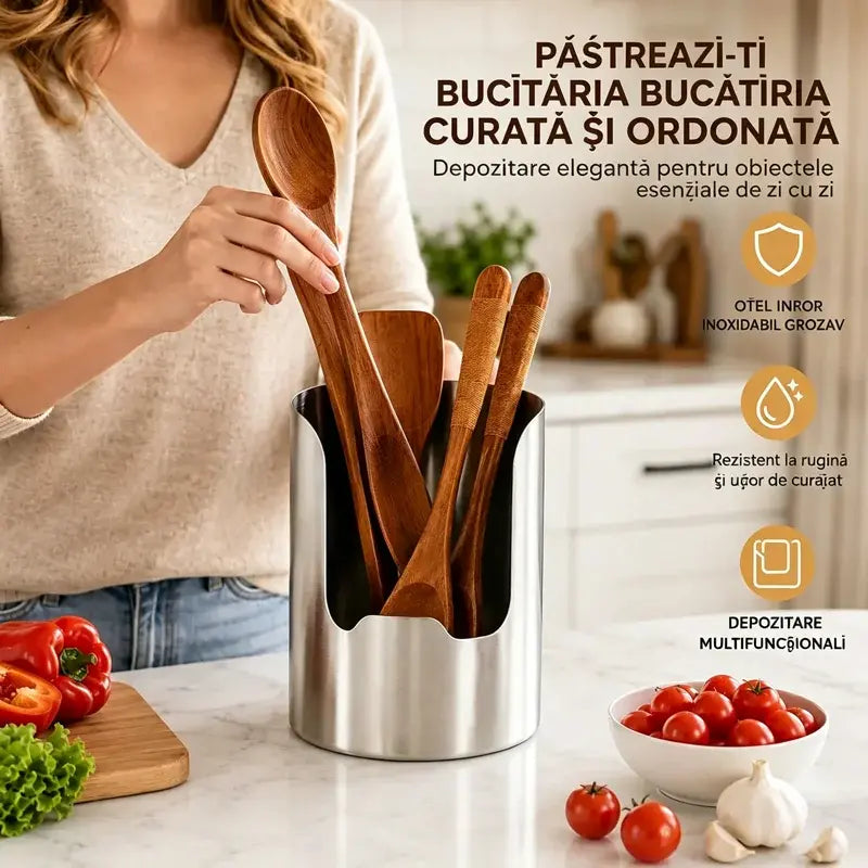 Cumpărați 1 obțineți 1 gratuit--【2 buc】 Suport din Oțel Inoxidabil pentru Capac de Oală, Polonic și Spatule – Organizator de Bucătărie Integrat, Stabil și Antialunecare