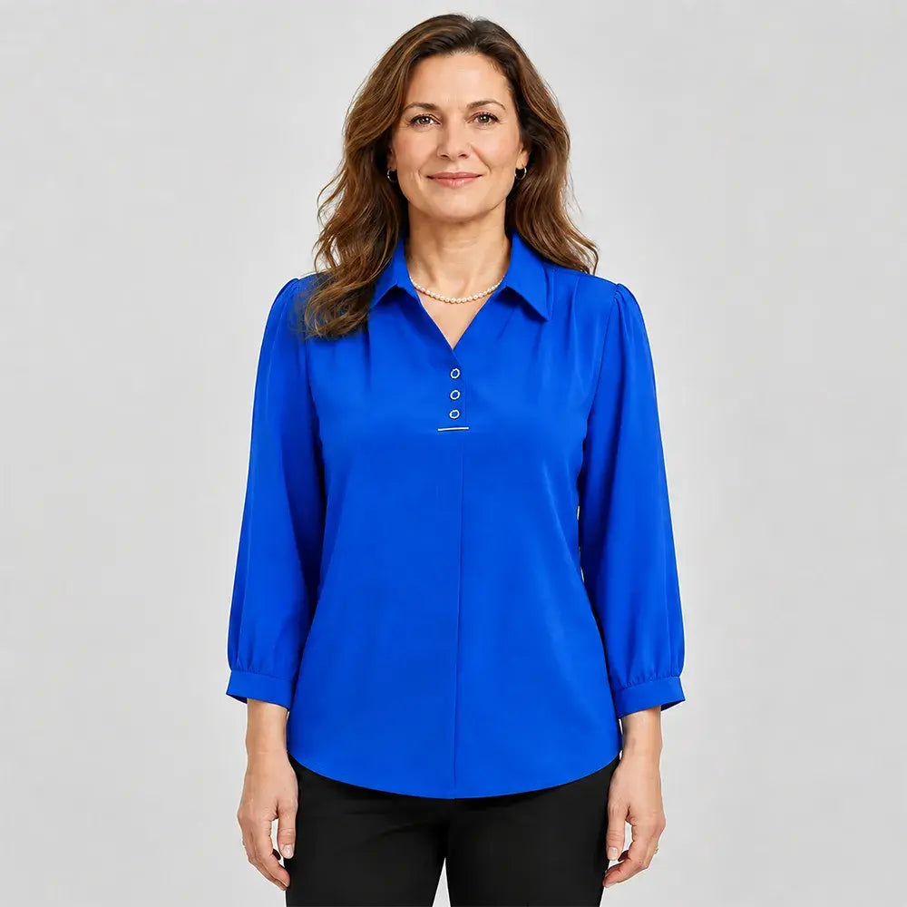 ✨👚Bluză Elegantă Stil Polo cu Guler Clasic – Croială Relaxată Mărimi Mari (XL-6XL), Material Fin, Respirabil și Versatilă pentru Toamnă-Primăvară