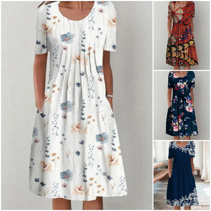 🌹Reducere de 50%🔥【40-120kg】Rochie nouă pentru femei cu mânecă scurtă și guler rotund, mărime mare