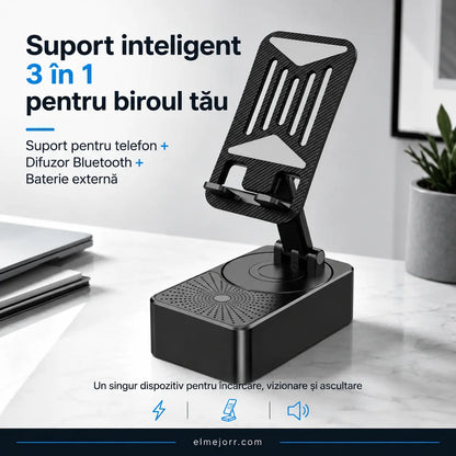 🔥 3 în 1: Difuzor Bluetooth + încărcător + suport pentru telefon 360° 📱🔊⚡