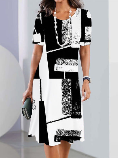 👗【40-120kg】Rochie nouă de damă cu guler rotund și imprimeu✅️Ramburs la livrare