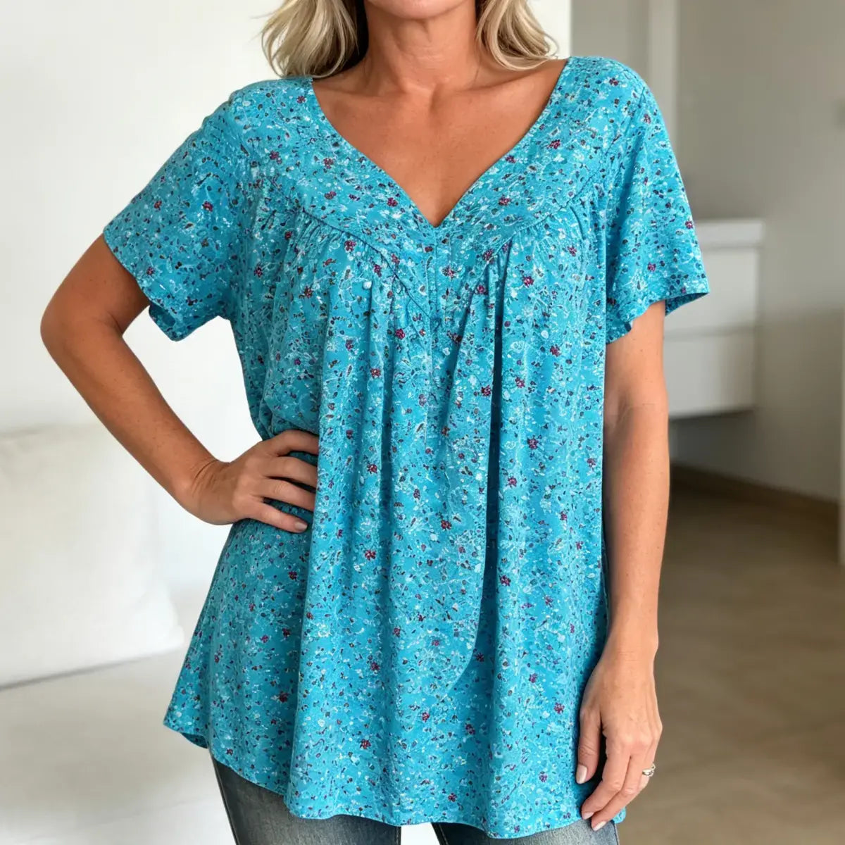 ✨【S-5XL】Tricou de vară pentru femei cu mânecă scurtă și decolteu în V