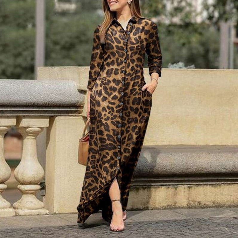 💃🔥Rochie cămașă pentru femei, cu nasturi, rochie casual cu mâneci lungi și guler, imprimeu floral.
