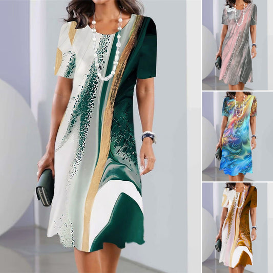 Gorące wyprzedaże trwają💥【XS-5XL】2025 Damska sukienka z nadrukiem i okrągłym dekoltem 