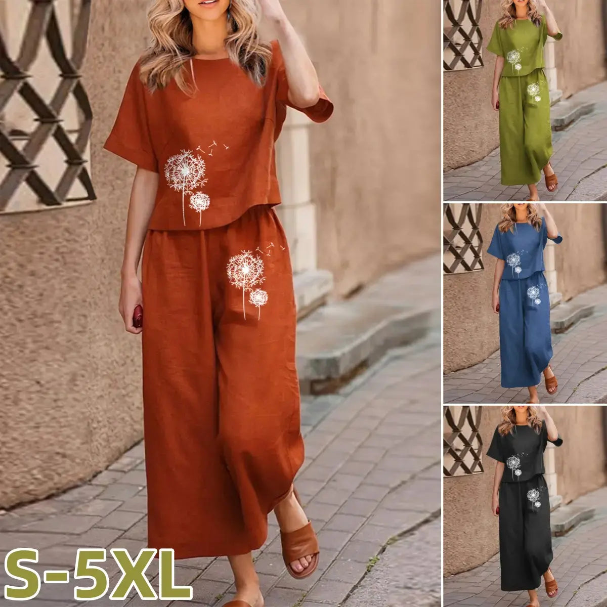 ✨【Top + Pantaloni】Set cu croială lejeră și imprimeu, prietenos cu pielea.（S-4XL）