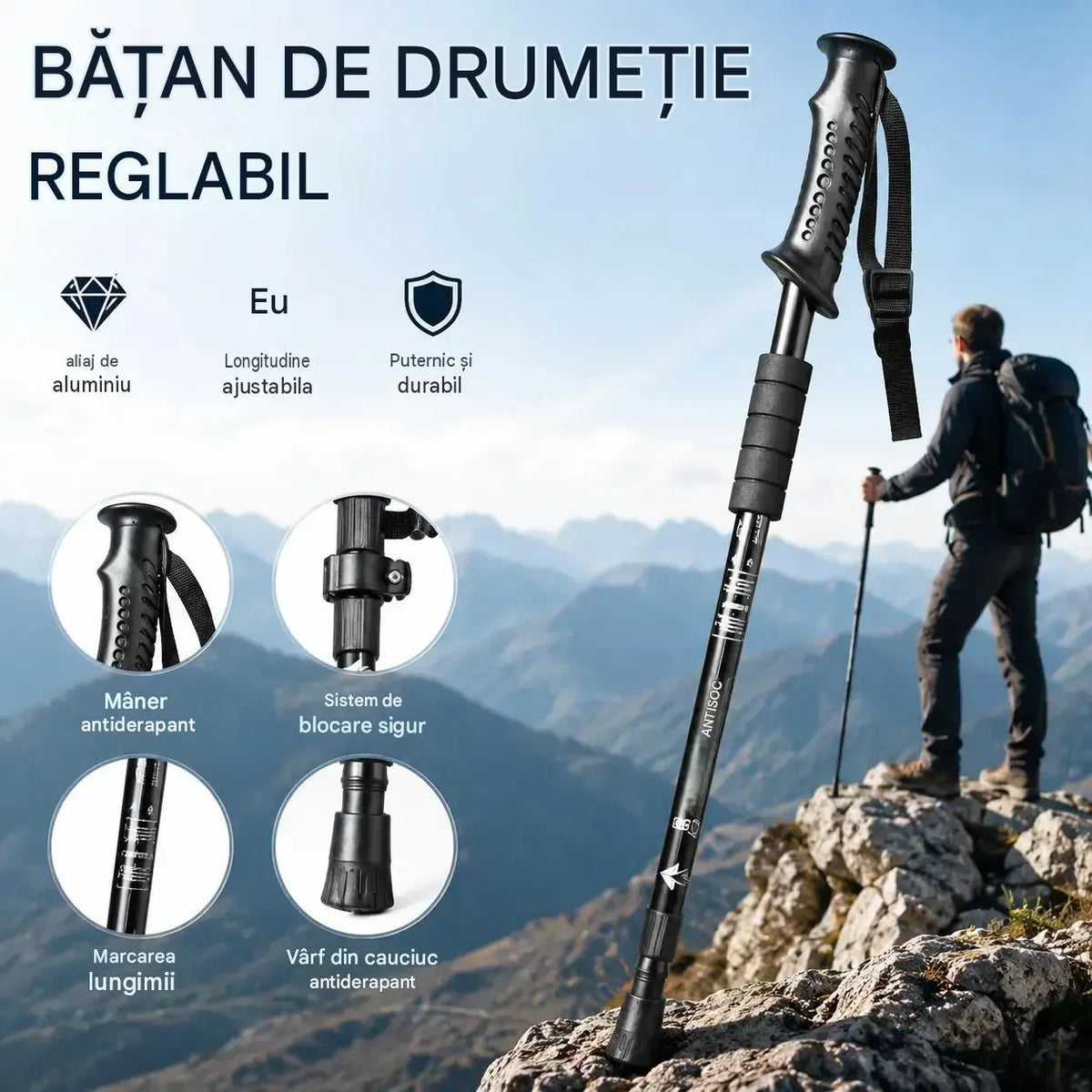 📢 50% reducere ⛰️✨ Bețe de trekking/drumeție multifuncționale și reglabile din aliaj de aluminiu – durabile, cu amortizare a șocurilor și ușoare