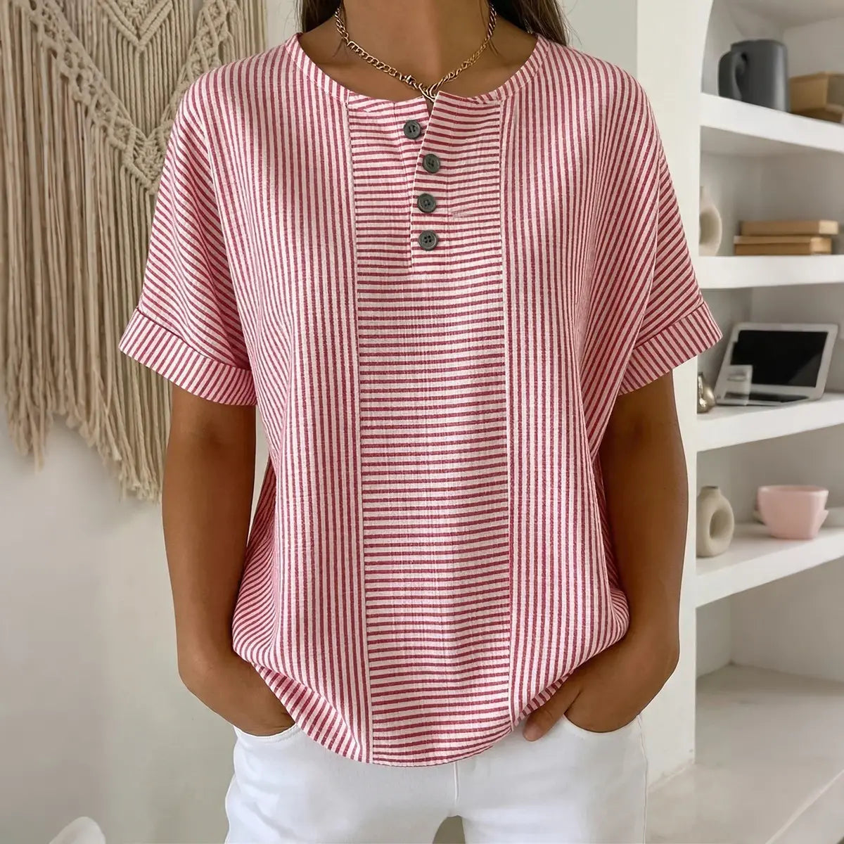 🎁Tricou casual pentru femei, în culoare uni, cu decolteu în V