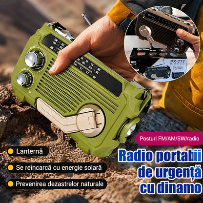 📟📶 Radio portabil de urgență, cu încărcare manuală și lanternă LED