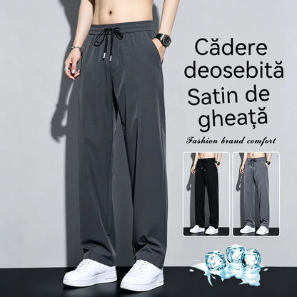 👖【50-120 kg】Pantaloni sport casual de vară pentru bărbați, din mătase glacială, drepți, lejer și largi