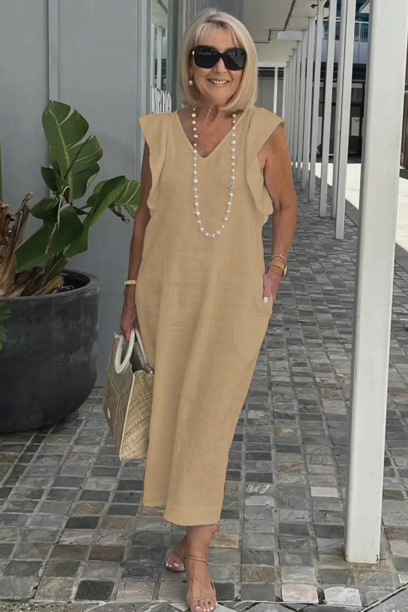🌟👗Fustă nouă de vară pentru femei, cu mânecă zburătoare, din bumbac și in