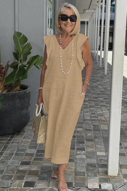 🌟👗Fustă nouă de vară pentru femei, cu mânecă zburătoare, din bumbac și in