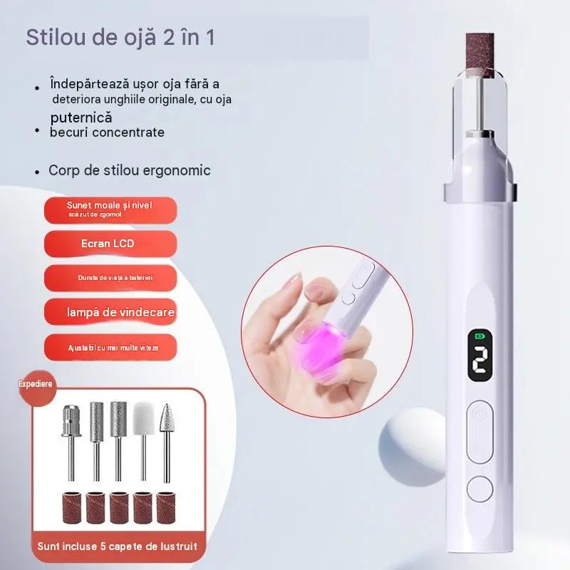 💅 Pila electrică de unghii 2 în 1 cu lampă LED (lampă de uscare + 5 capete de șlefuire)