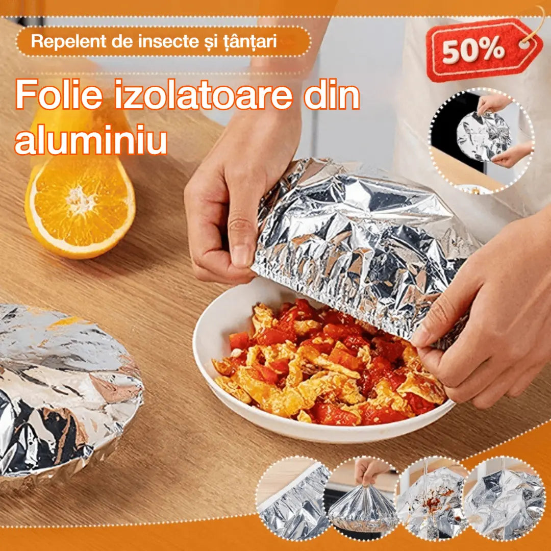🍽️Noua husă termică pentru mâncare ⏰ Folie de aluminiu rezistentă pentru acoperirea vaselor, ideală pentru mesele zilnice