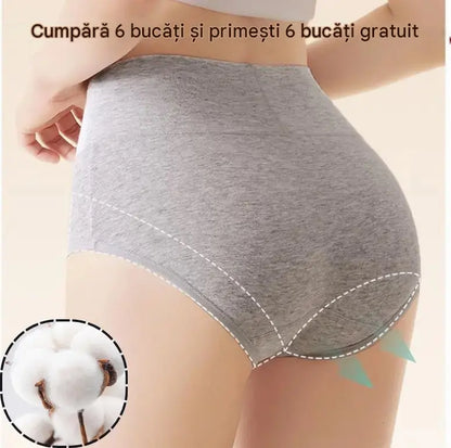 💖【🔥6 bucăți la doar 149 lei】Chiloți talie înaltă cu efect de ridicare a șoldurilor, fabricați din bumbac de calitate superioară ✨️ (potriviți pentru greutatea 45–105 kg)