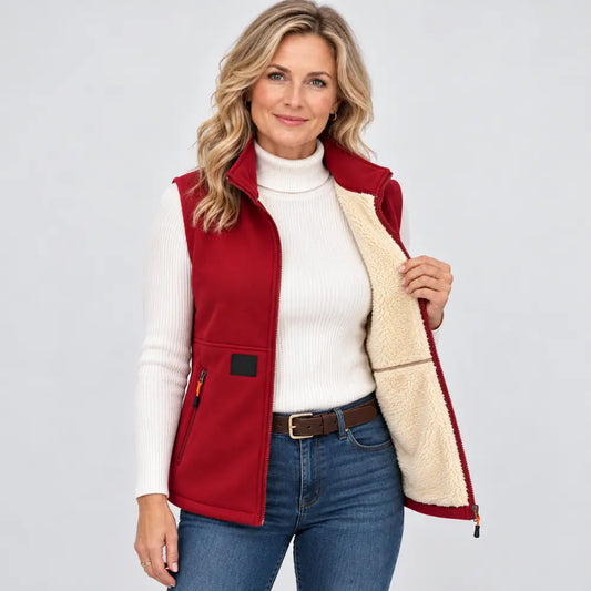 🎁【M-4XL】Vestă pentru femei cu căptușeală din fleece – Dispune de un guler înalt călduros și de un material gros, izolant; potrivită pentru a fi purtată toamna și iarna.