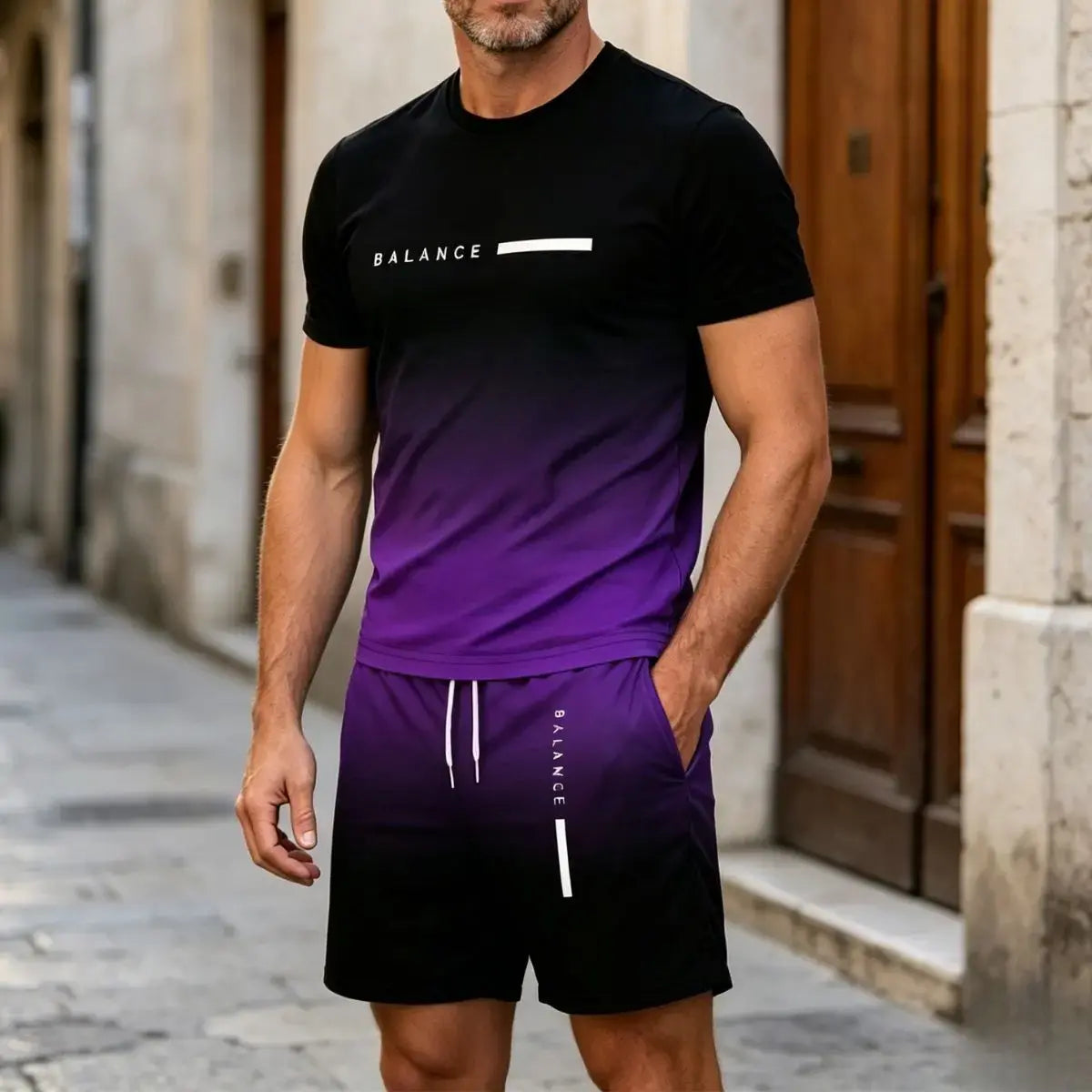 ✨Reducere 50%✨【S-6XL】Set sport de vară pentru bărbați, format din 2 piese - tricou și pantaloni scurți confortabili cu mânecă scurtă, pentru purtare zilnică și acasă