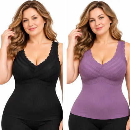 ✨【2 bucăți la doar 139 lei】Maiou modelator de damă cu bretele și sutien încorporat, disponibil și în mărimi mari, netezește zona abdomenului și este confortabil de purtat🥰